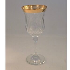 Vintage Greek Key Gold Rim Optic Swirl Wine Glasses Set of 6 Clear Stemware